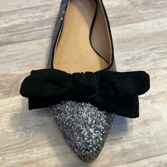 LOFT Silver Glitter Sparkle Flats with Black Velvet Bows - Picture 9 of 9